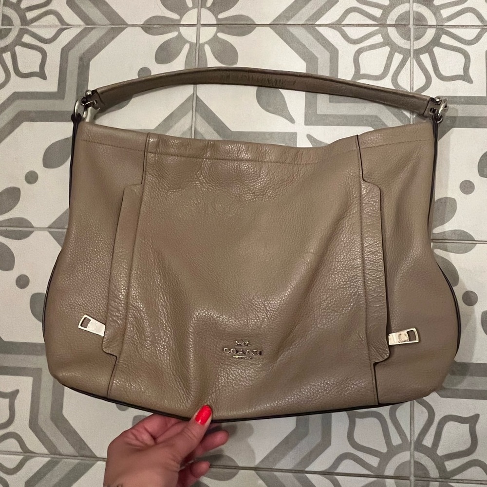 COACH Designer Purses Scout Hobo In Pebble Leather taupe grey